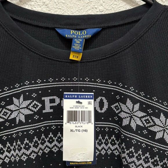 Polo Girls Waffle Knit Long Sleeve Winter Snowflake Fair Isle Top NWT XL 16 - Picture 2 of 4